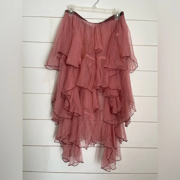 Y2K FP ONE Free People Net Godet Half Slip Midi SKIRTM/LPink Sheer Tulle Ruffled - Picture 16 of 16